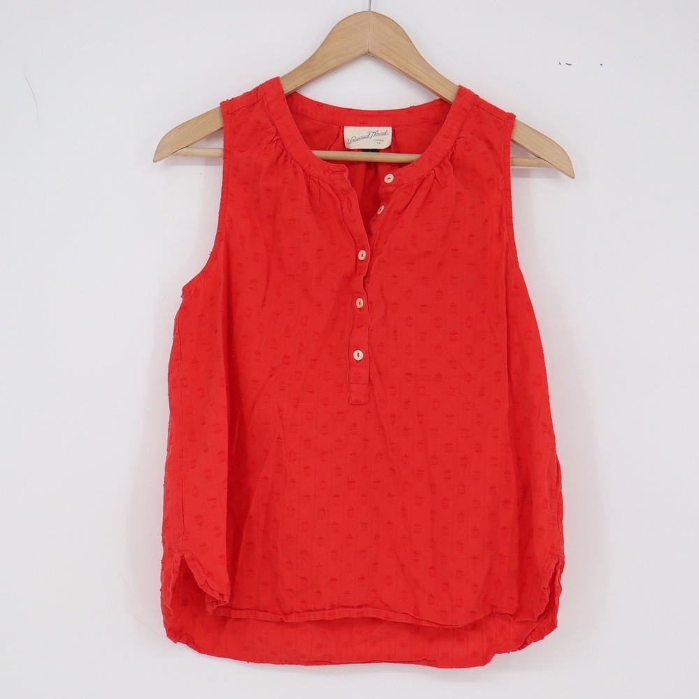Universal Thread Top Womens S Sleeveless Red Clip Dot Henley Casual Excellent